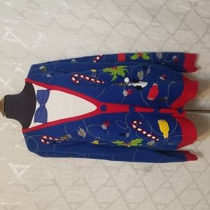 Vintage Womens Christmas Jolly Sweater Festive Blue Red Size XL Winter